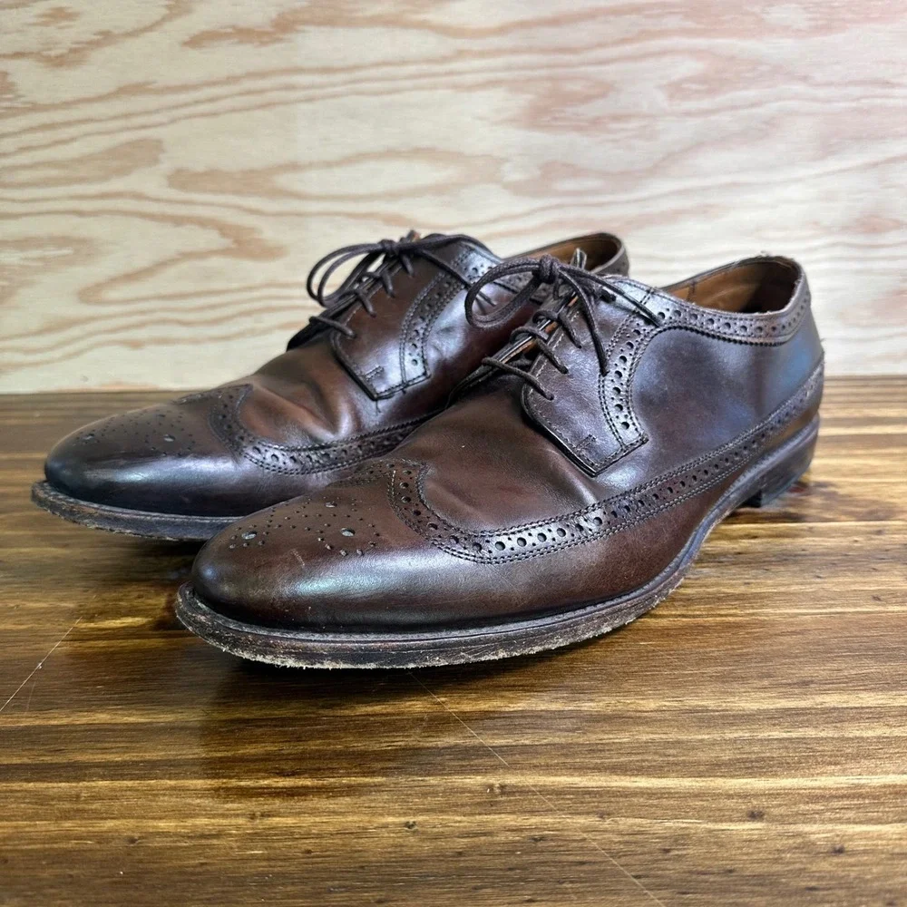 Allen Edmonds Leiden Brown Leather Wingtip Blucher Dress Shoes Mens Size 13 B